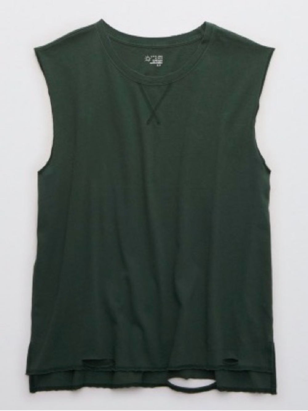 Offline by aerie distressed dolman Sleeveless Raw-Hem Tank Top - Forest Green